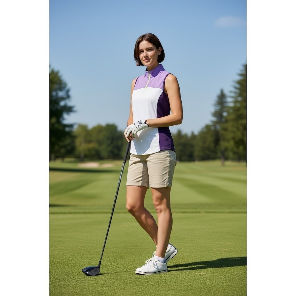 Lady Hagen Golf Polo‎ Womens XS Sleeveless 1/4 Zip Colorblock Purple pickle ball